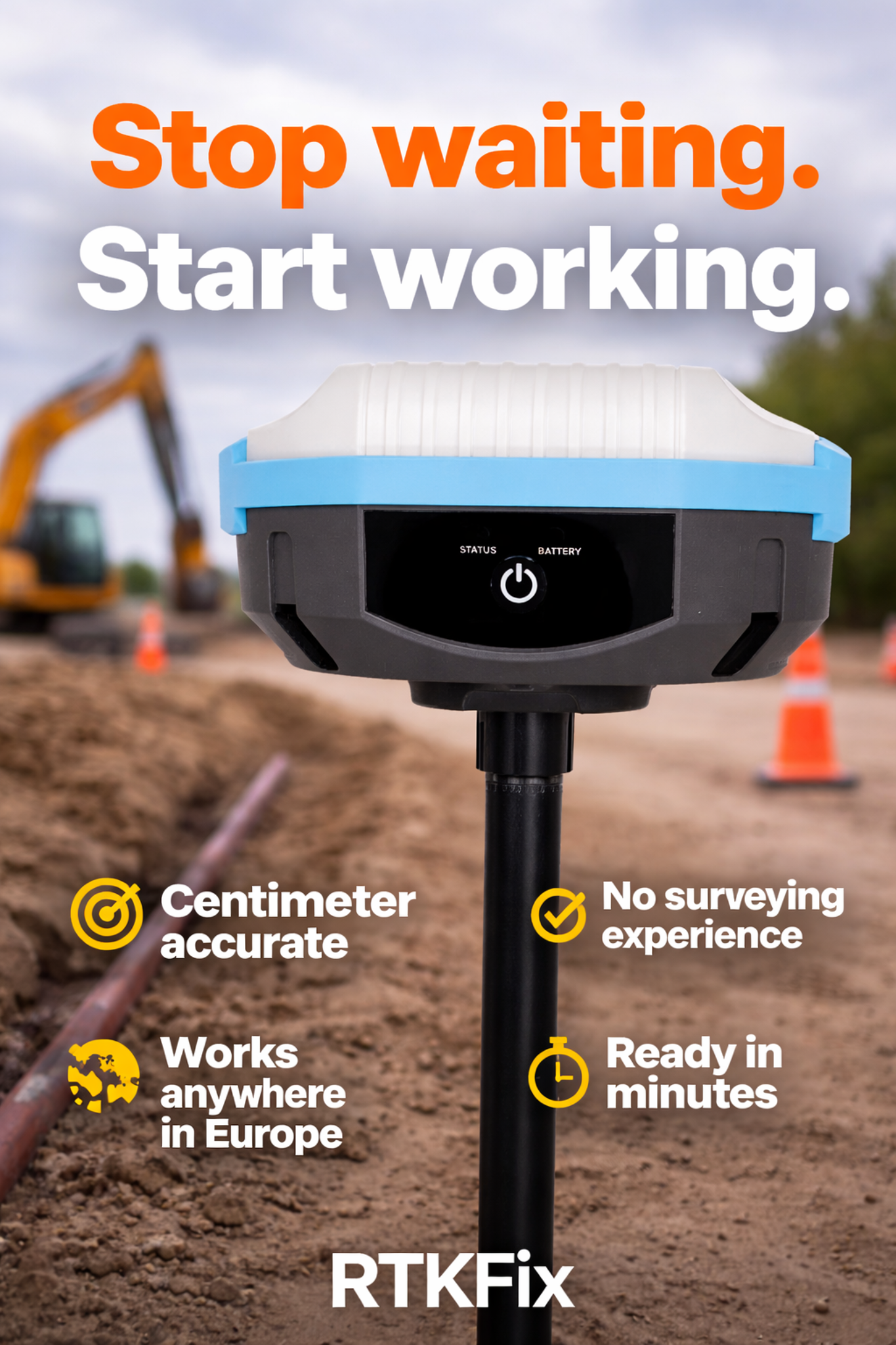 RTKFix GNSS receiver used on a construction site
